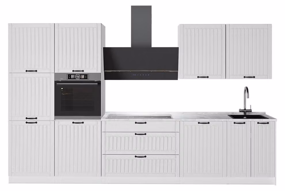 Cucina componibile Vicco Fame-Line Bianco rustico/Bianco 340 cm senza piano di lavoro, Model 64646