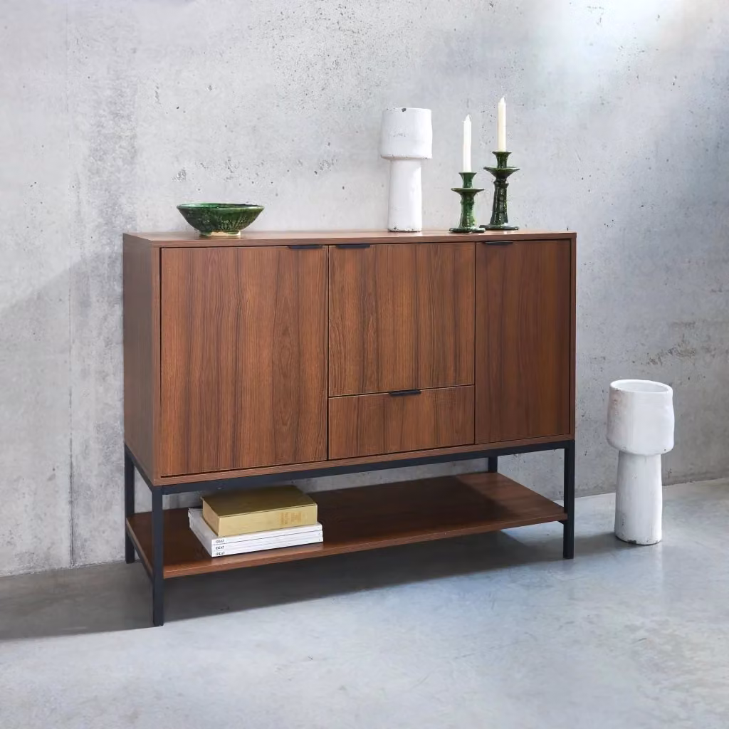 Credenza vintage Sweeek in legno noce e metallo nero per cucina e soggiorno, L: 110 cm – 2