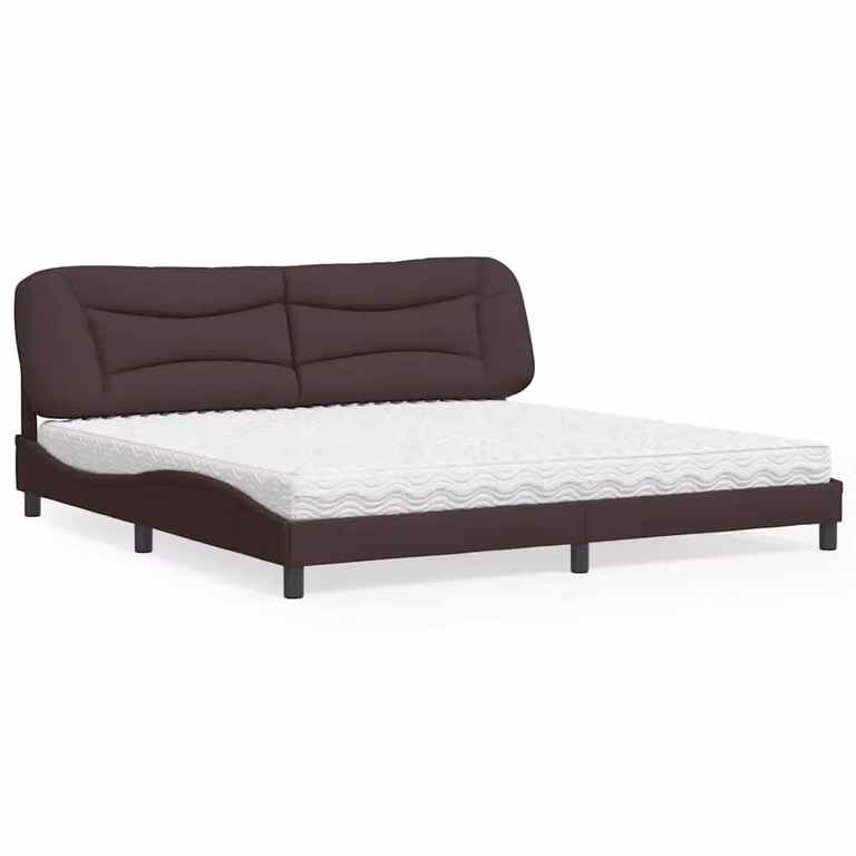 Letto con Materasso Hvar vidaXL Marrone Scuro e Bianco in Tessuto e Legno, L/P: 200 x 200 cm