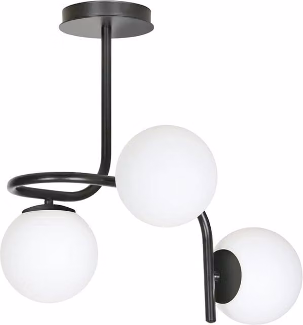 Lampadario a sospensione moderno Luceart-Classic Ramachandra con 3 luci a bracci in acciaio nero e sfere in vetro bianco opalino – 1