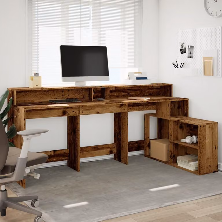 Tavolo per laptop e tablet - Scrivania - Postazione di lavoro - Tavolo per laptop - Scrivania - Legno antico - Illuminazione RGB regolabile