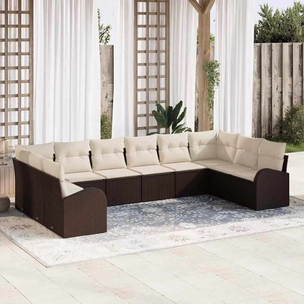 Maison Exclusive - Set di divani da esterno, 10 pezzi, color marrone [materiale sintetico]: rattan sintetico