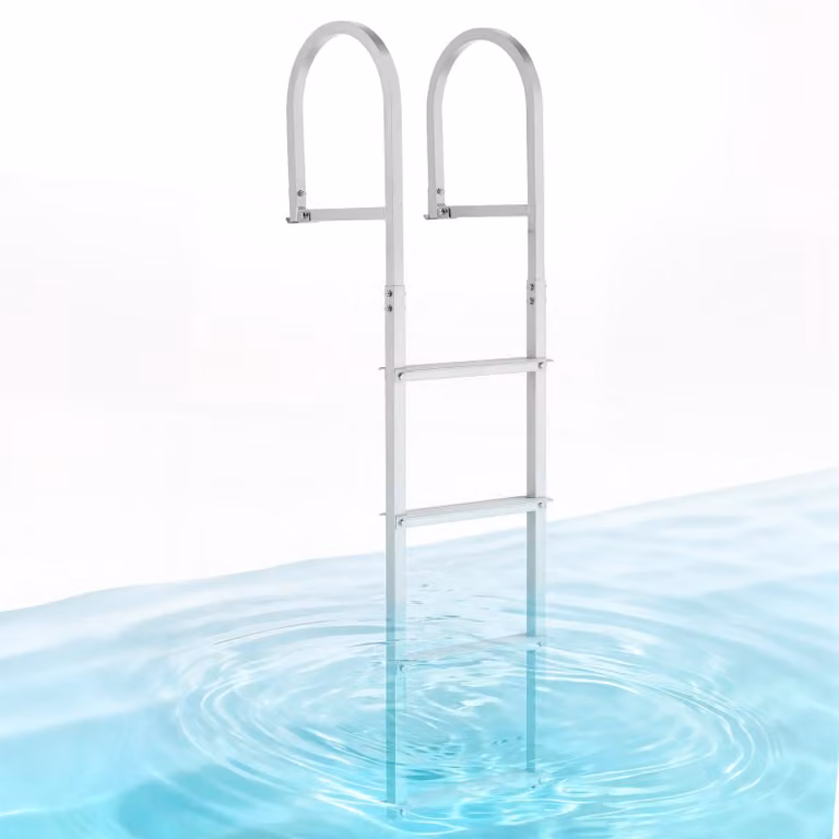 VEVOR Scaletta Smontabile per Molo, Scaletta Dritta da Pontile, 4 Gradini Larghi e Antiscivolo, Portata Massima 227 kg, Struttura in Lega di Alluminio, Sgancio Rapido, per Laghi e Barche a Pontone
