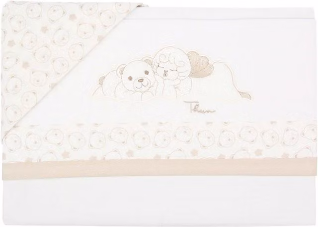 Set lenzuolino e federa Thun in cotone bianco con decorazione Teddy e angelo per neonati