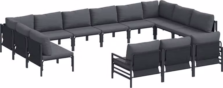 Set Divano da Giardino con cuscino 13 pcs Nero Acciaio