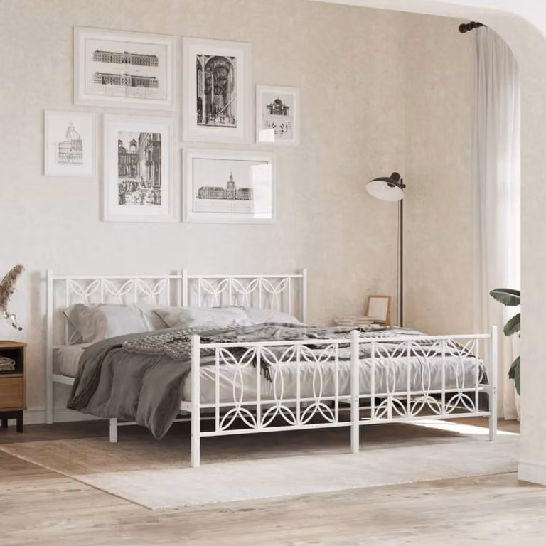 vidaXL Giroletto con Testiera e Pediera in Metallo Bianco L: 187 cm, P: 90 cm, H: 219 cm