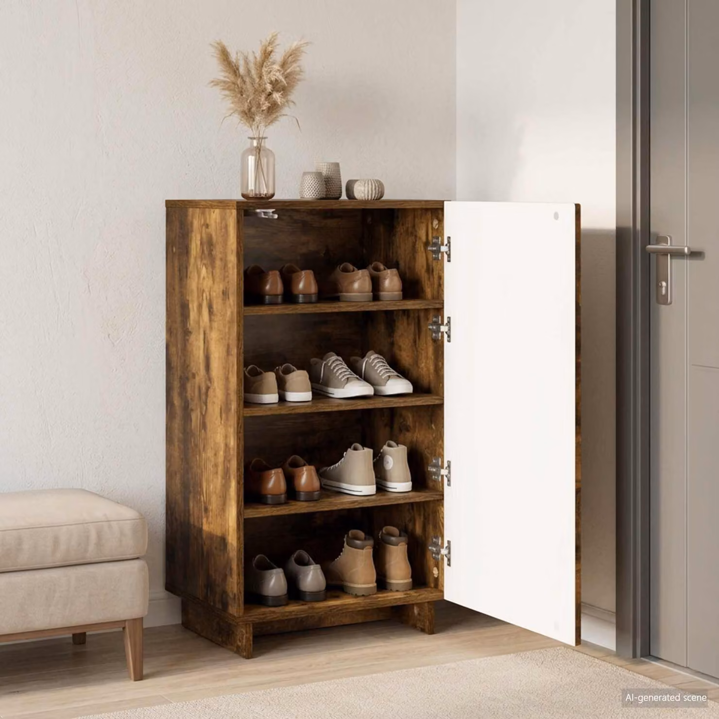 Scarpiera moderna vidaXL in legno Rovere Fumo, L: 48 cm, P: 38 cm, H: 87,5 cm