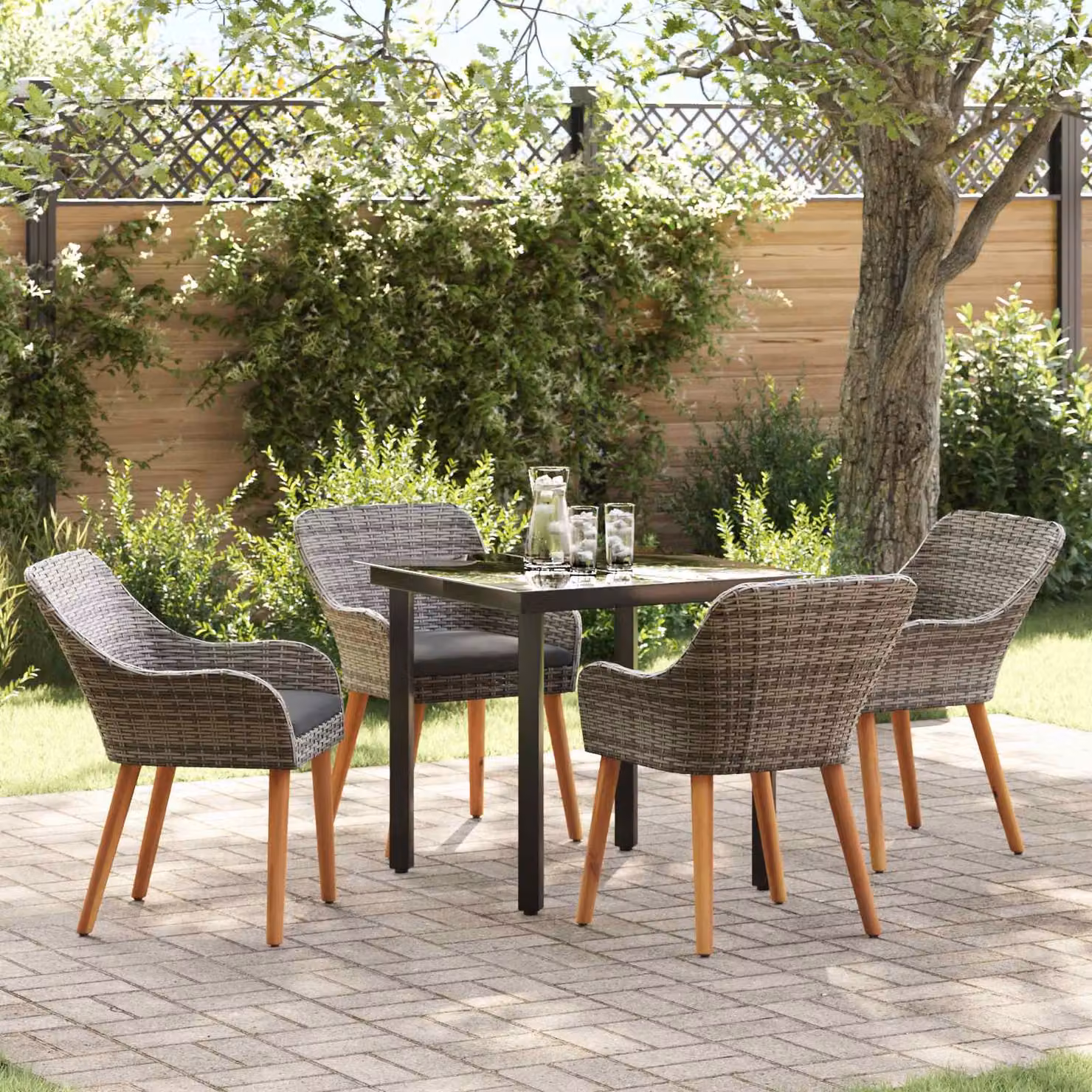 Set da pranzo per giardino e terrazza vidaXL in polyrattan e vetro grigio, 5 pezzi – 1