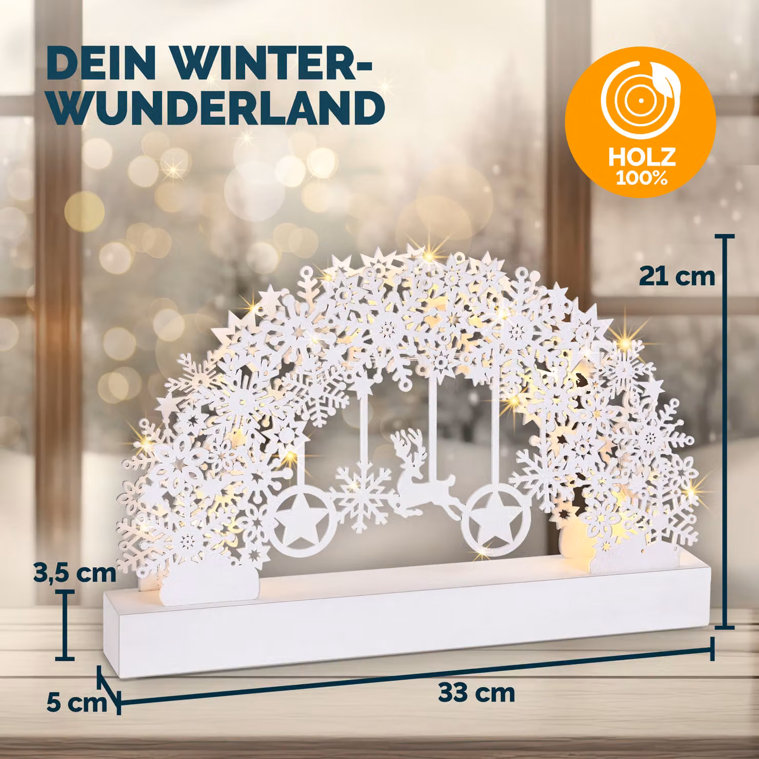 Arco natalizio Monzana in legno con fiocco di neve bianco e decorazioni a stella per tavolo – 4