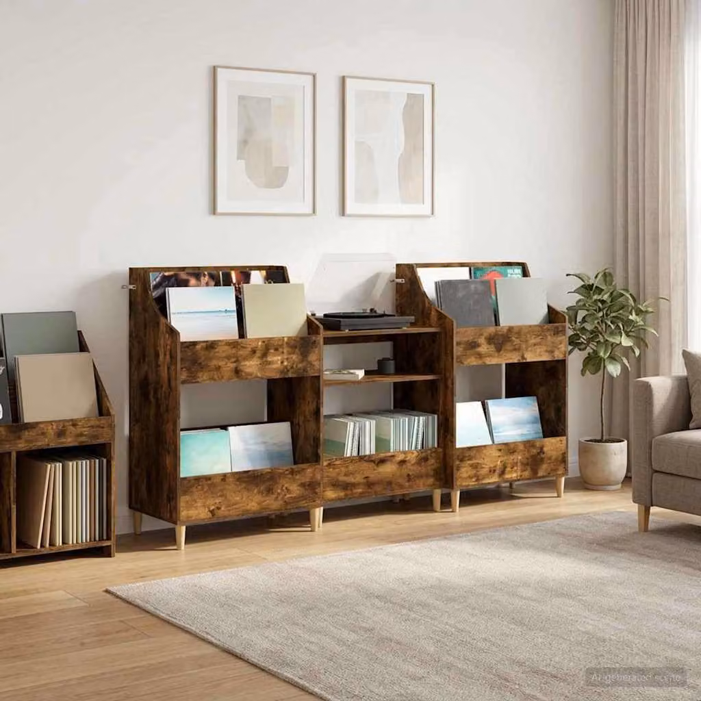 Set di 3 mensole per media moderna vidaXL in legno color rovere fumo L: 212 cm, P: 46 cm, H: 112 cm