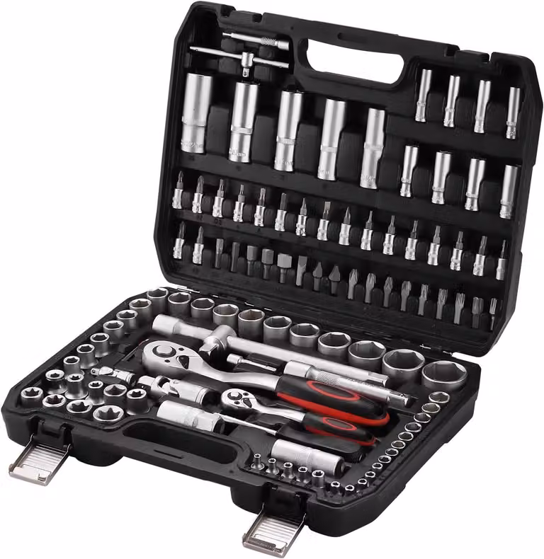 Set di chiavi a bussola da 108 pezzi, con attacco da 1/4" e 1/2", inclusi inserti, chiave a cricchetto con sistema di bloccaggio rapido, per auto e biciclette