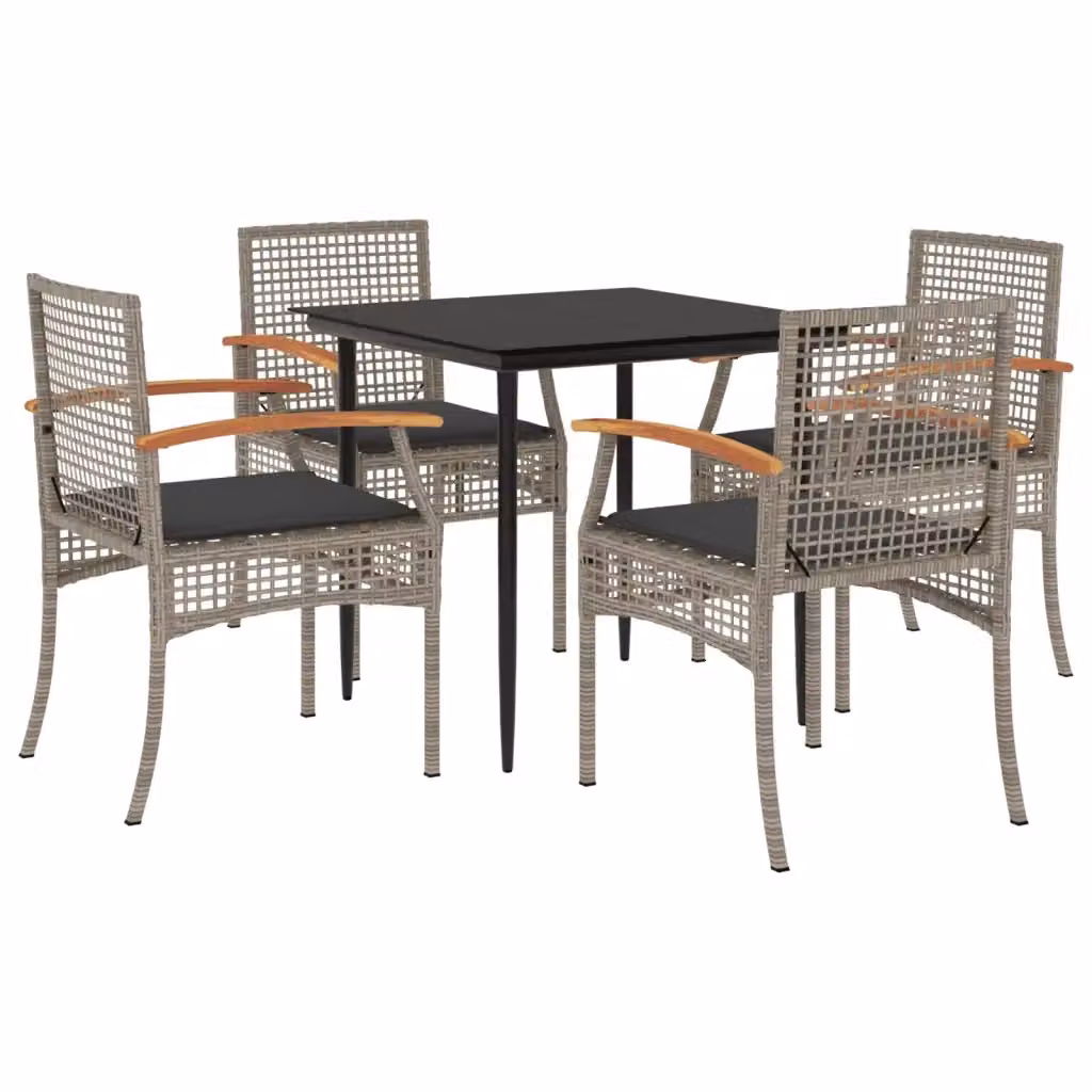 Set da Pranzo da Giardino vidaXL 5 pz in Polyrattan e Legno di Acacia con Piano in Vetro Grigio e Nero – 2