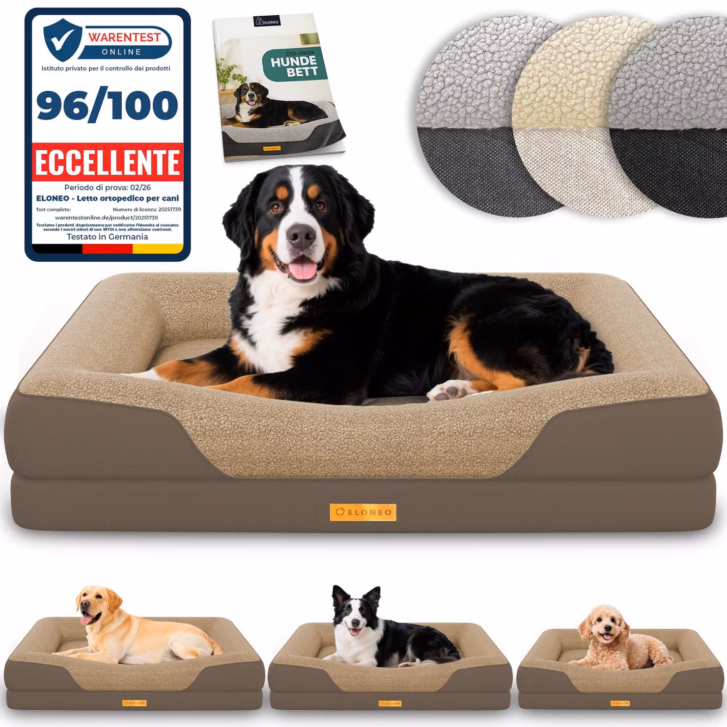 ELONEO Letto ortopedico per cani, taglia XL - Marrone