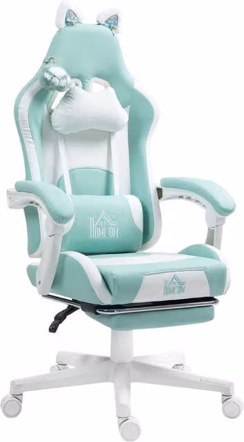 Poltrona da gaming reclinabile Minimal con poggiapiedi in ecopelle colore blu Tiffany