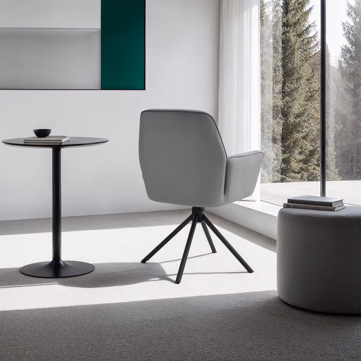 Set di 4 sedie girevoli con braccioli Lenia tectake in velluto antracite e nero per soggiorno e cucina – 3