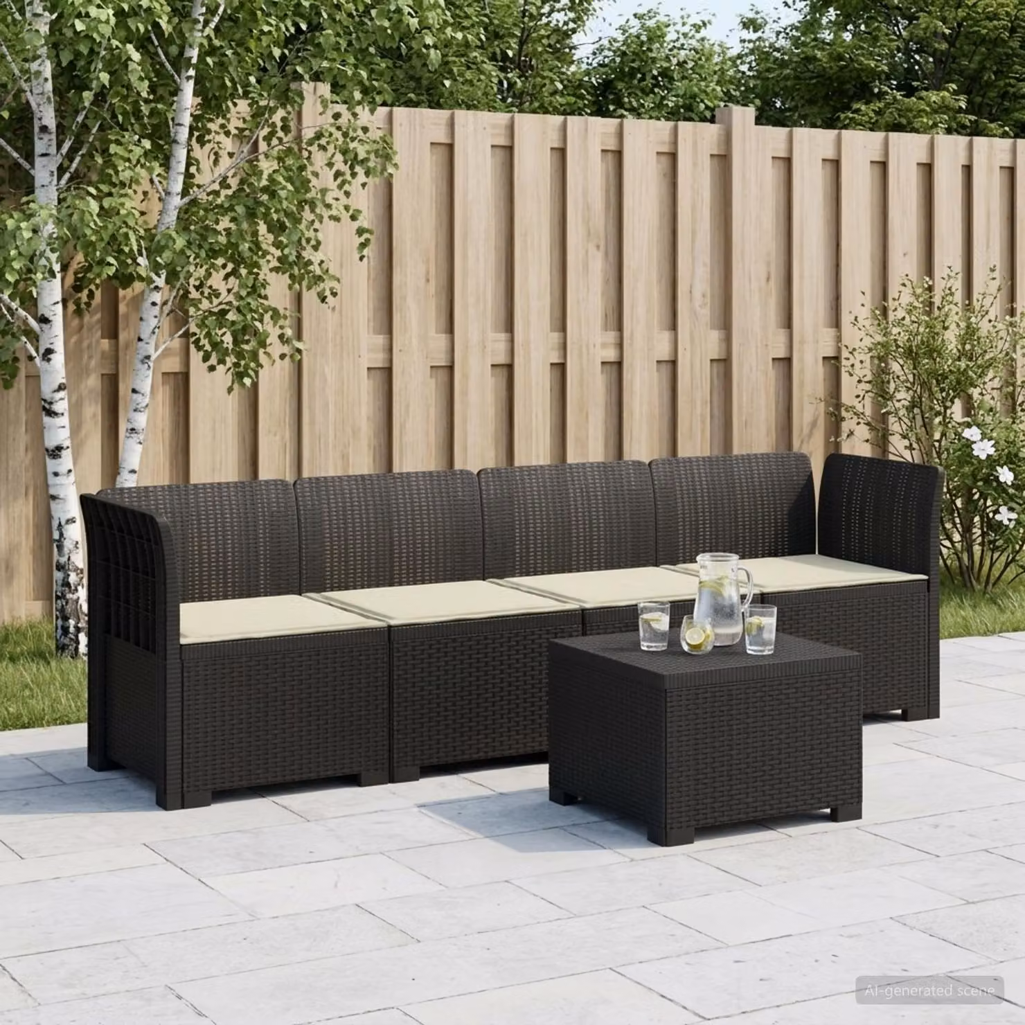 Set da giardino vidaXL a forma di U con divano a 4 posti, elemento angolare e tavolino, in stile rattan moderno con cuscini inclusi, resistente ai raggi UV e alle intemperie, disponibile nei colori antracite, beige e marrone