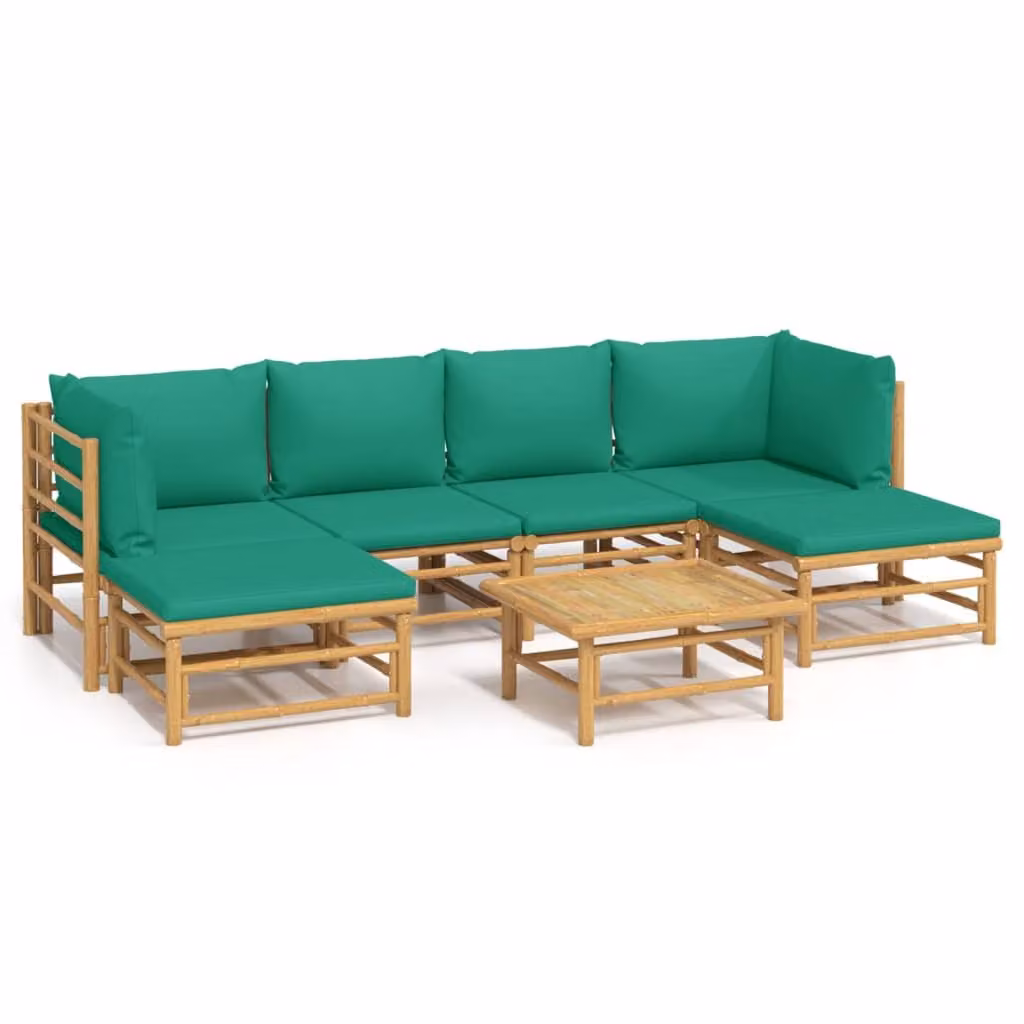 Set Salotto da Giardino 7pz con Cuscini Verdi Bambù