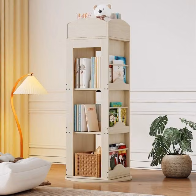 Libreria Girevole 360° a 4 Ripiani, Scaffale Multifunzione per Libri e Immagini, per Bambini e Adulti (142x63x63 cm)