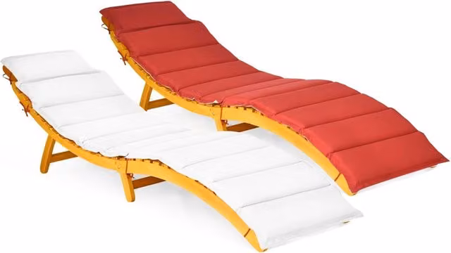 Lettino Prendisole Pieghevole COSTWAY in Legno con Cuscino Impermeabile per Giardino, L/P/H: 190 x 55 x 52 cm