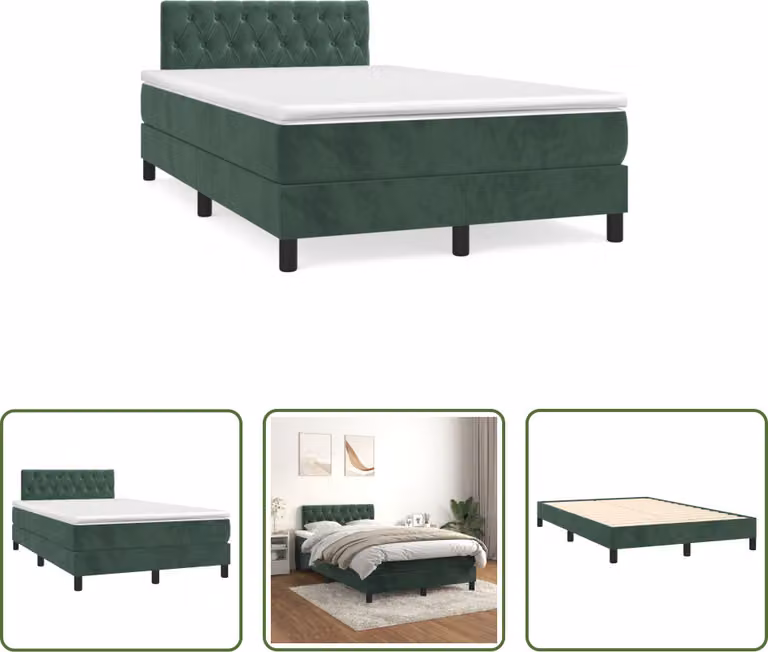 The Living Store Letto a molle con materasso verde scuro 120x190 cm in velluto