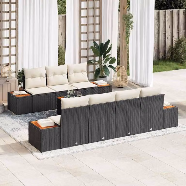 Maison Exclusive - Set Divano da Giardino con cuscino 8 pcs Nero Poly Rattan