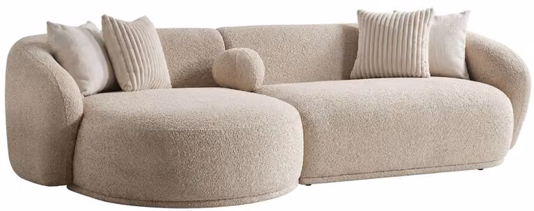 Divano ad angolo a forma di L, beige, rivestito in tessuto, moderno, ideale per il soggiorno, confortevole