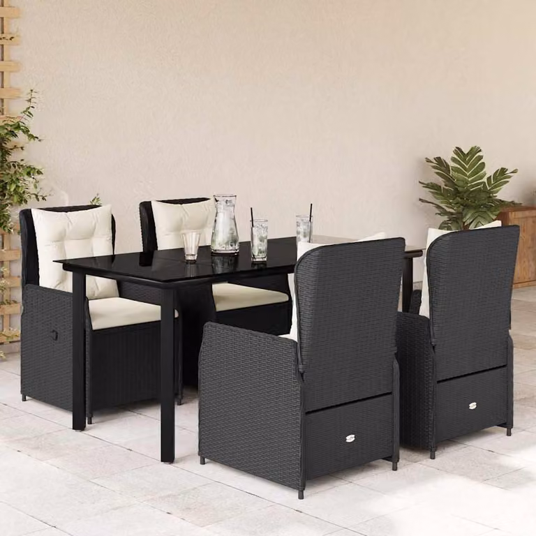 Set da Pranzo da Giardino vidaXL 5 pz in Polyrattan Nero con Piano in Vetro