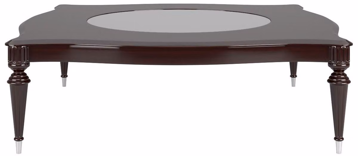 Casa Padrino tavolino barocco con piano in vetro marrone scuro lucido / argento 110 x 110 x h. 45 cm - Tavolino da salotto in stile barocco - Mobili da salotto barocchi