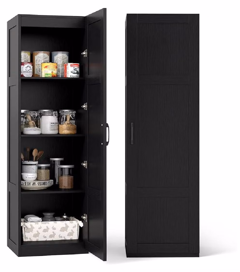COSTWAY, mobiletto alto a 4 ripiani, armadietto stretto, mobiletto a terra con porta, organizer per dispensa 40x37,5x150 cm, ideale per la cucina, colore nero