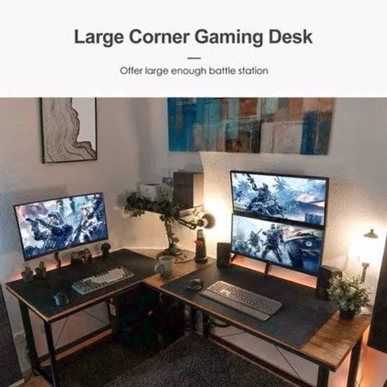Postazione di lavoro per computer - Piano scrivania a forma di L - 190x120x75 cm - Nero - Ampia postazione di lavoro per computer, ideale per il lavoro da casa, il gaming e lo studio