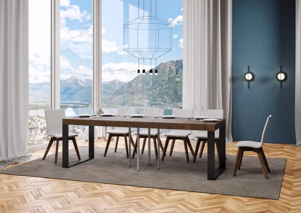 Tavolo allungabile Tekno Premium Bs Com in MDF laminato, colore noce e antracite, L/P: 90 x 90 cm, estensibile fino a 246 cm – 2