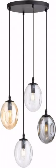 Lampadario a sospensione Emibig Astral con 4 luci E14 in vetro multicolore e metallo nero, dimmabile – 1