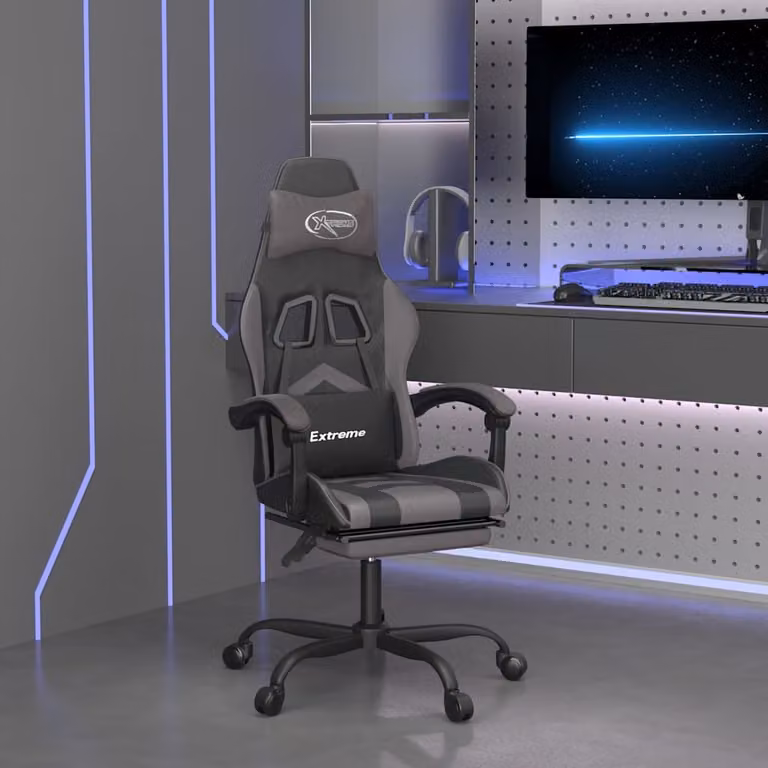 Sedia da Gaming Girevole vidaXL in Similpelle Nero e Grigio con Poggiapiedi e Braccioli
