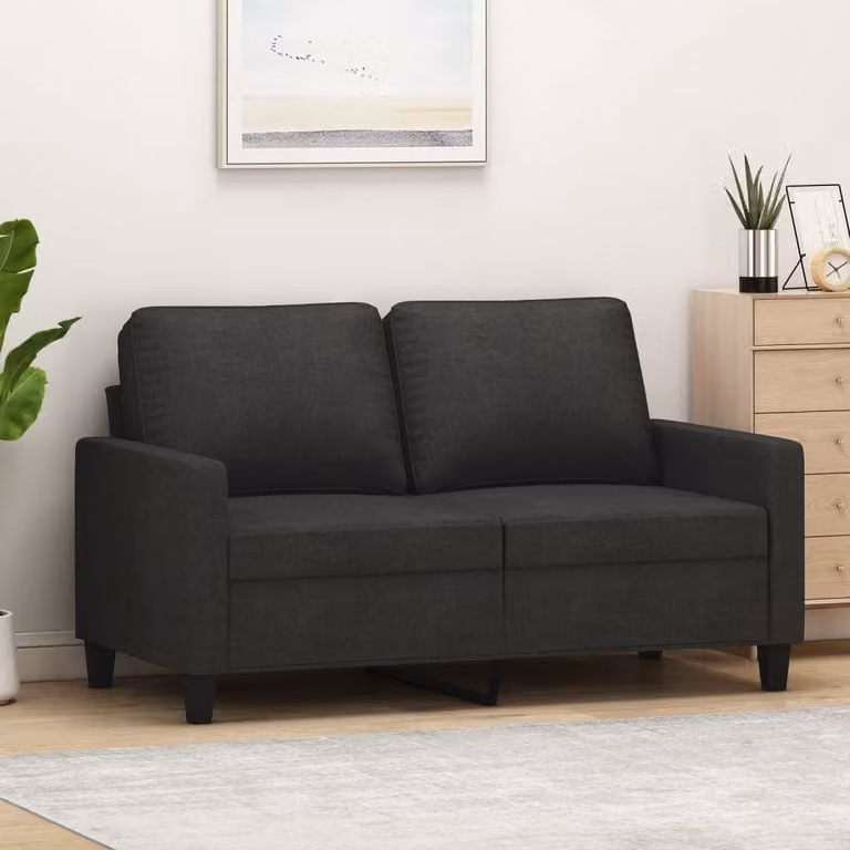Divano esclusivo, due posti, colore nero, 120 cm, rivestito in tessuto