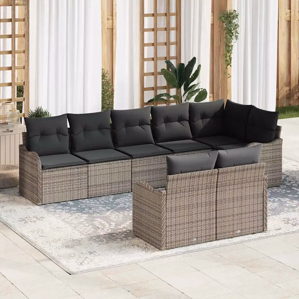 Set Divano da Giardino a L vidaXL 8 pz Grigio con Cuscini in Polyrattan e Acciaio – 1