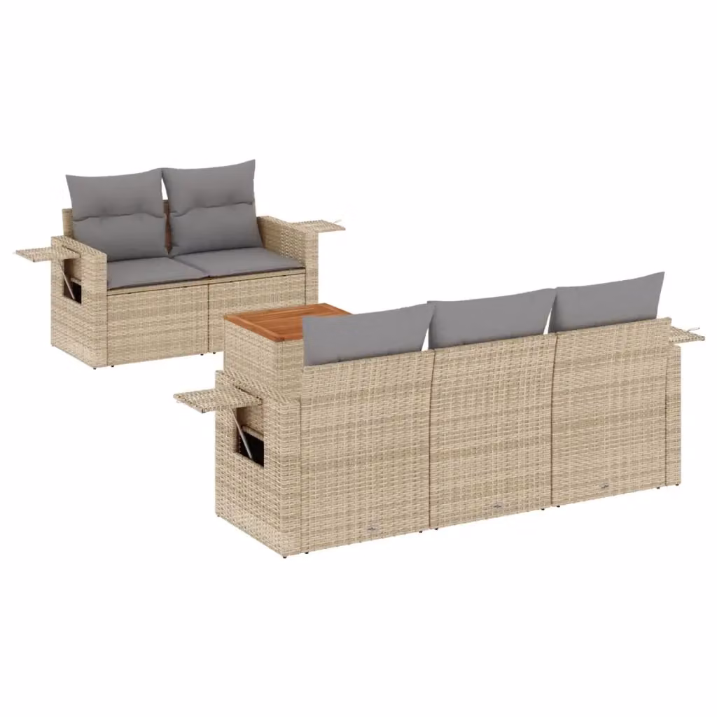 vidaXL Set Divano da Giardino a L in Polyrattan con Cuscini Beige e Grigio, 6 Pezzi – 2