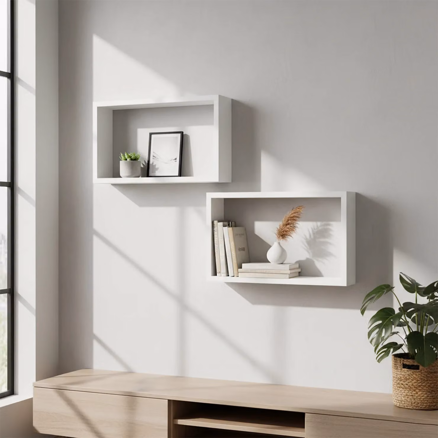 VESTIAMO CASA - Set di 2 Mensole da Parete in Legno Bianco Opaco – 2