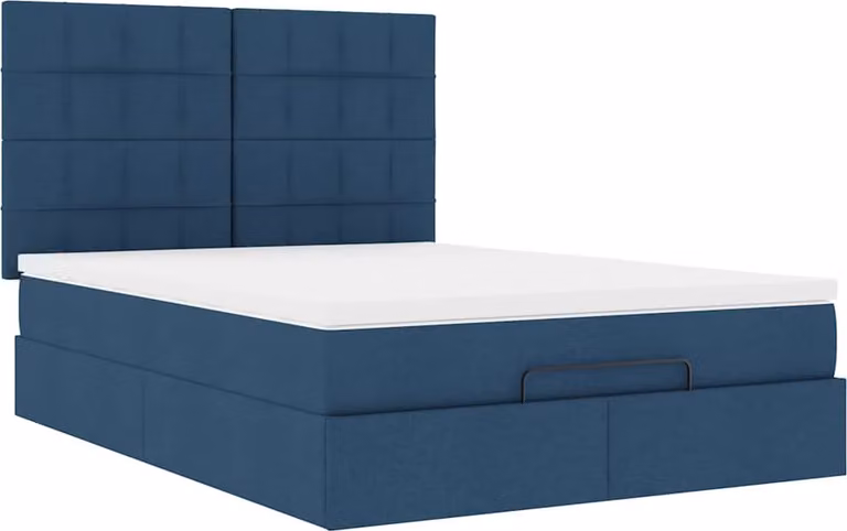 Struttura Letto Pouf con Materasso Blu 140x190 cm in Tessuto
