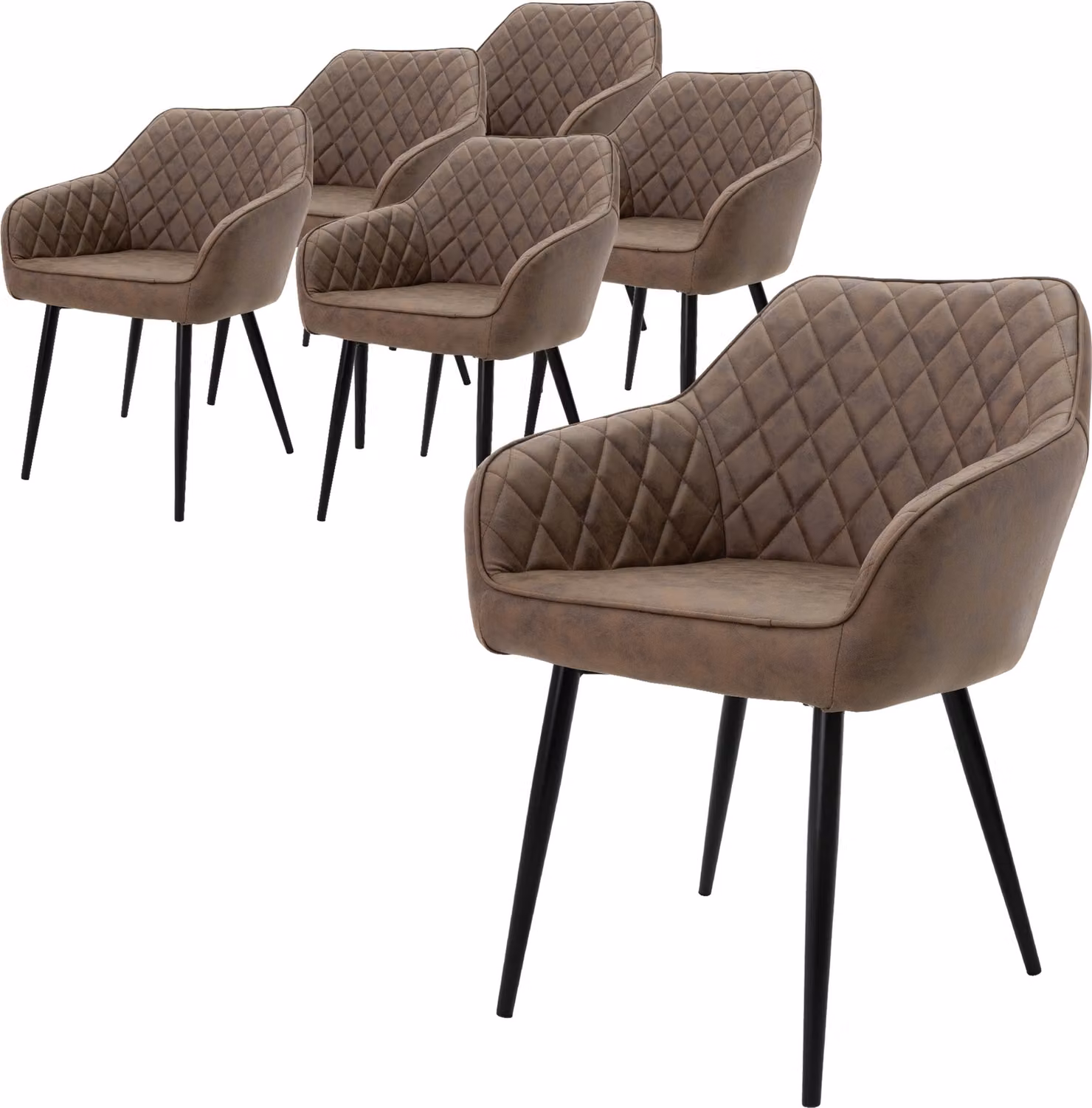 ML-Design set di 6 sedie da pranzo con braccioli e schienale, marrone, sedia da cucina con rivestimento in Pelle finta, sedia imbottita con gambe in metallo