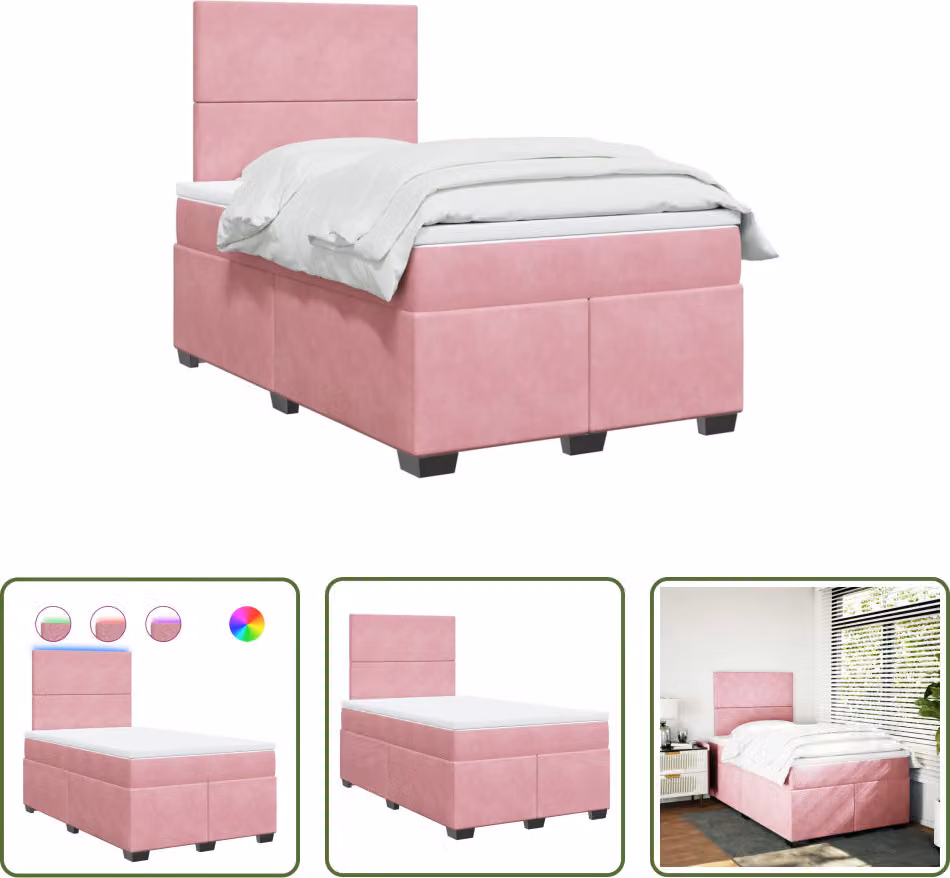 The Living Store Letto a molle con materasso Rosa 120x200 cm Velluto