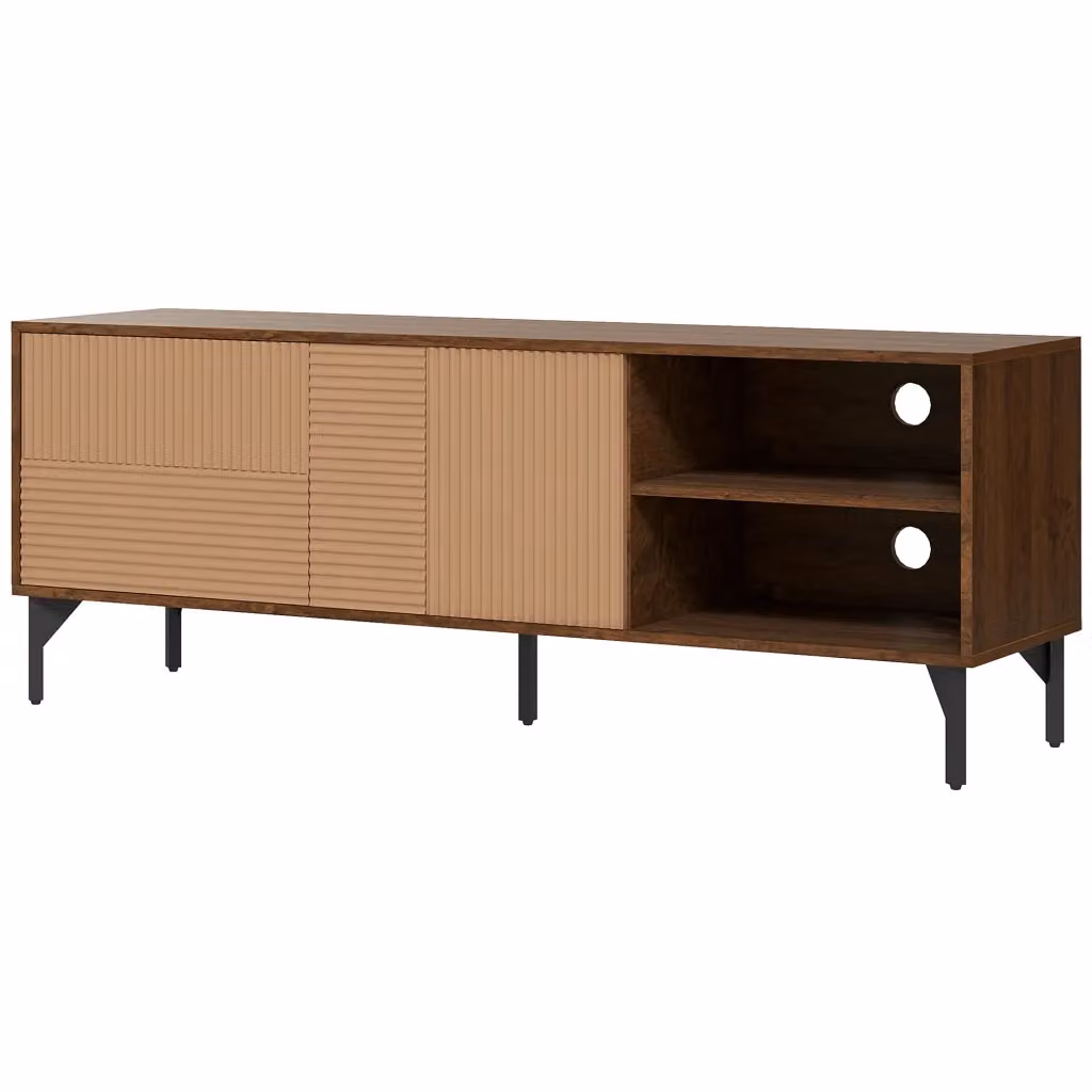 Mobile TV XYLO moderno in legno marrone con 2 ante e ripiani aperti L/P/H: 150 x 40 x 56 cm – 2