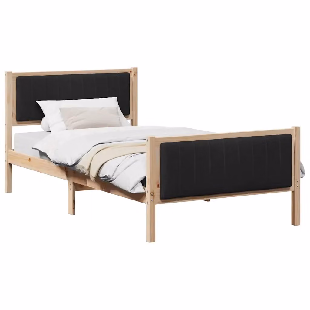 Struttura del letto con testiera vidaXL in legno di pino, Marrone e Nero, 100 x 200 cm – 2