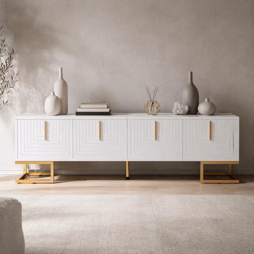 Mobile TV Mivray moderno bianco e oro con quattro ante e cerniere ammortizzate L/P/H: 170 x 40 x 45.5 cm – 2