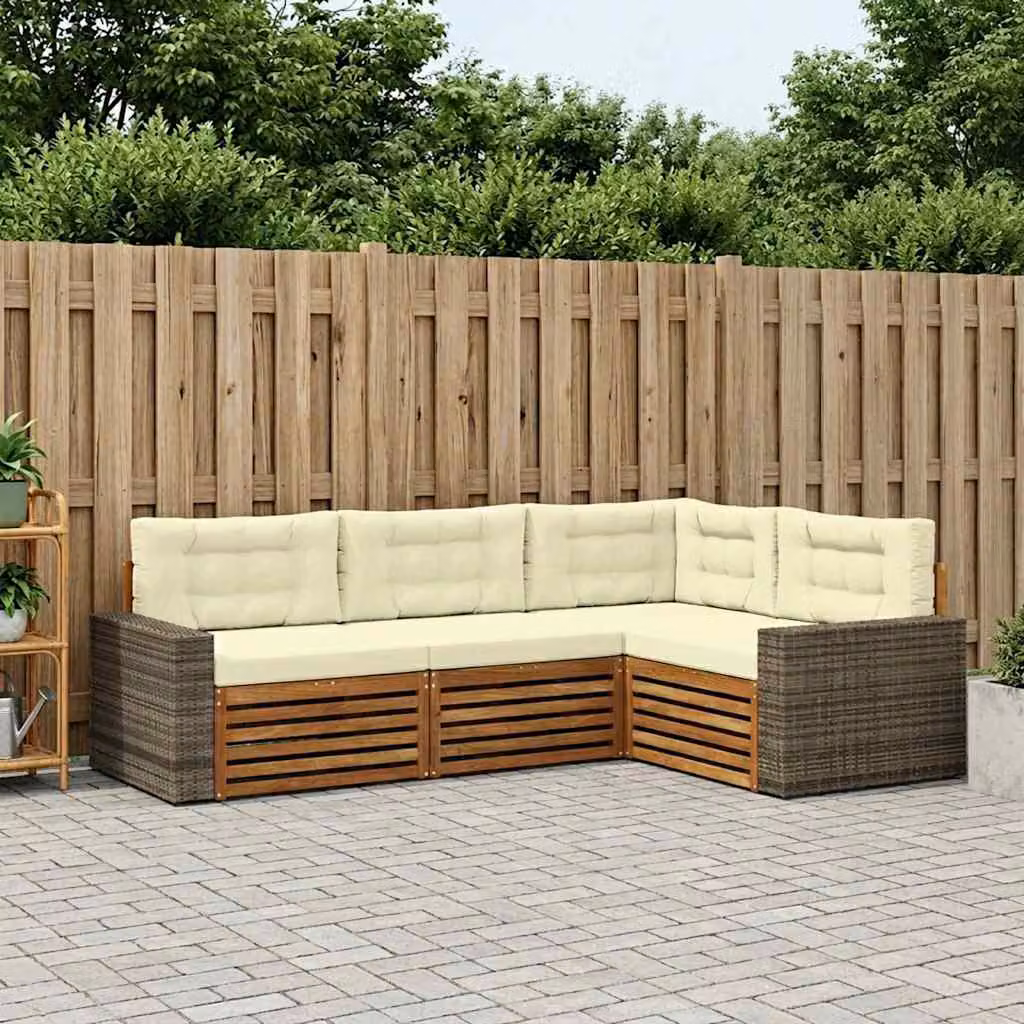 Set di divani da esterno vidaXL 4 pz a forma di L in legno di acacia con cuscini, beige e marrone