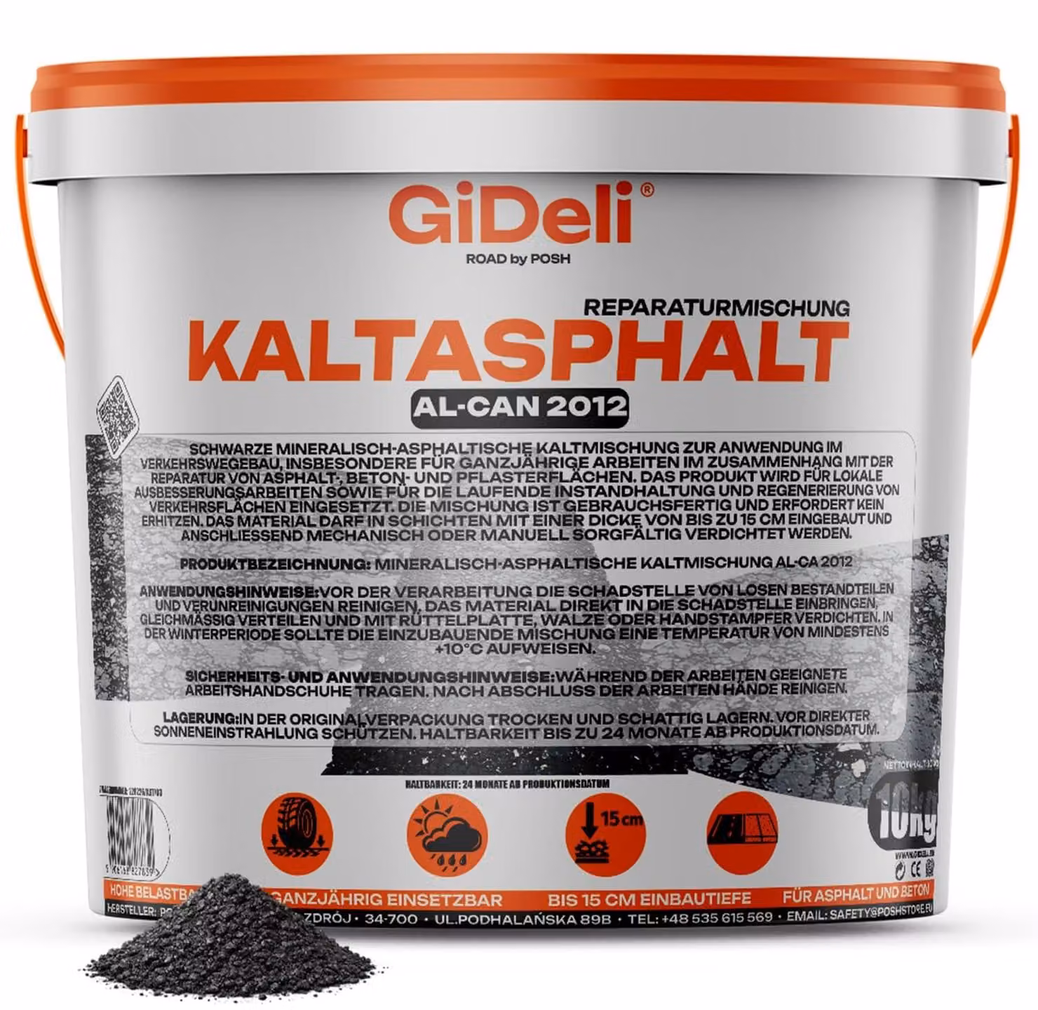 Asfalto freddo 10 kg, per riparazioni di buche e fessure, pronto all'uso, granulometria 0-8 mm, marca GiDeli
