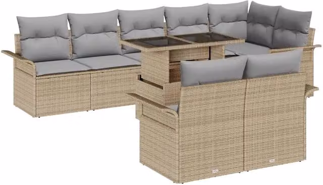 Set Divano da Giardino Moderno vidaXL in Acciaio Verniciato con Cuscini Beige e Grigio composto da 9 pezzi con Tavolino e Pouf
