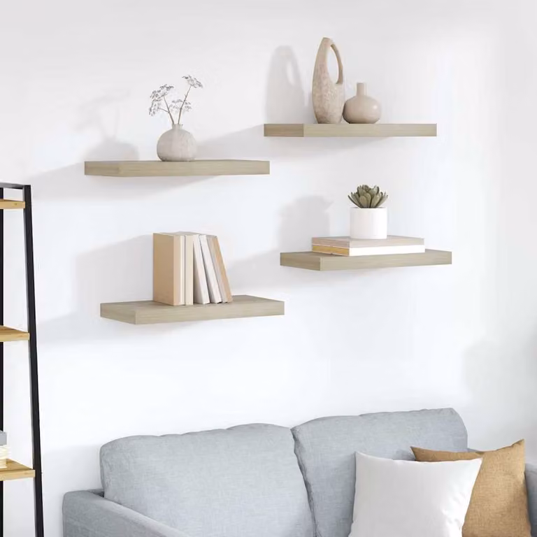 Set di 4 scaffali a parete vidaXL in MDF e metallo, colore marrone, L 50 cm x P 23,5 cm x H 3,8 cm