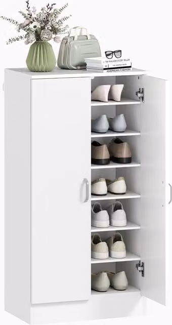 Armadietto per scarpe HOMCOM bianco con ante soft-close e ripiani regolabili per ingresso, capacità 14 paia, L: 55 cm, P: 35 cm, H: 108 cm