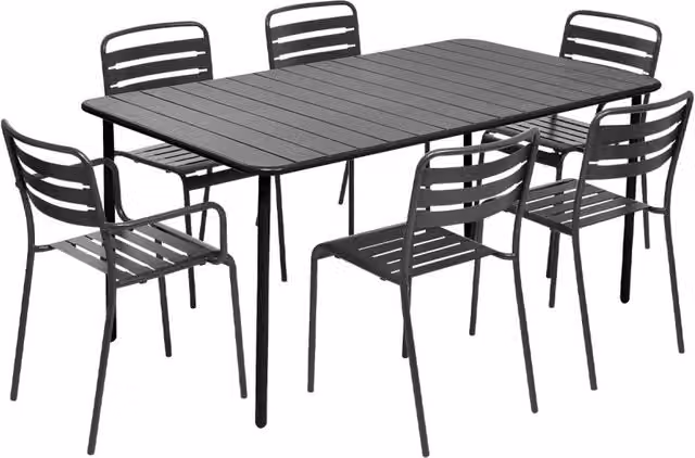 Set tavolo da giardino in acciaio con 2 poltrone e 4 sedie, antracite