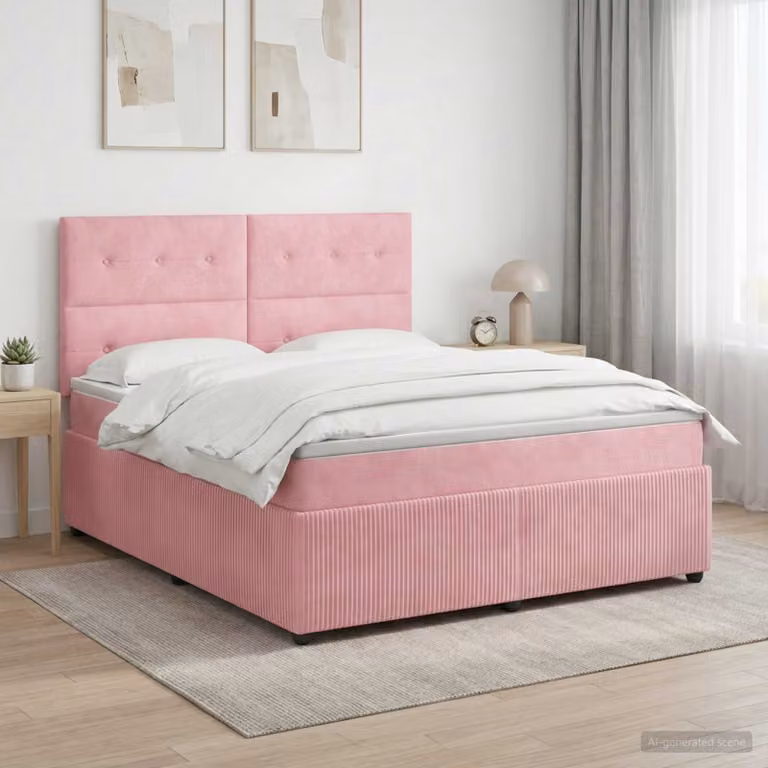 Letto box spring con materasso vidaXL in velluto rosa, L/P: 140 x 200 cm